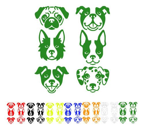 Vinilo Sticker Decorativo Set Perros Akita Dalmata Bulldog