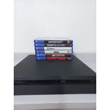 Ps4 Slim Preto Com Controle Genérico E Jogos (gta 5 , Naruto Storm 4 ,crash Bandicoot , Homem Aranha Edição Jogo Do Ano ,fifa 19 E Evolve )