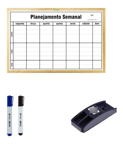 Quadro Semanal Mold De Madeira 90x60 2 Marcadores E Apagador