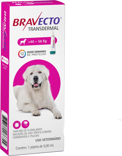 Bravecto (1400mg 40 A 56kg) - Transdermal Cães C/ 1 Pipeta