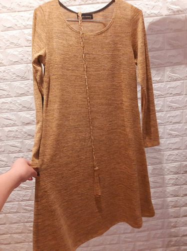 Vestido Color Camel Jaspeado Con Cinturón, Ts Grande