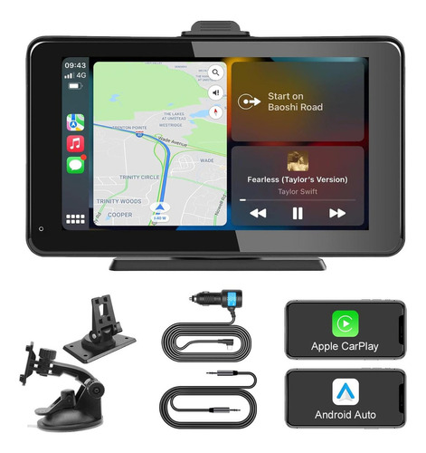 Estéreo Portátil Pra Coche Compatible Car Play Android Auto Color Neg