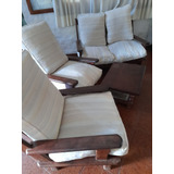 Juego De Sillones De Algarrobo Con Almohadones + Mesa Ratona