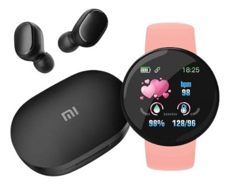 Auriculares Inalámbricos Redmi Xiaomi + Smartwatch D18 Rosa