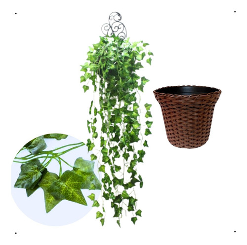 Kit Planta Artificial Decorativa Folhagem 6 Metros + Vaso