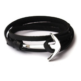 Pulsera Cuero Ancla Negro Ajustable Hombre Mujer Moda 2019 1