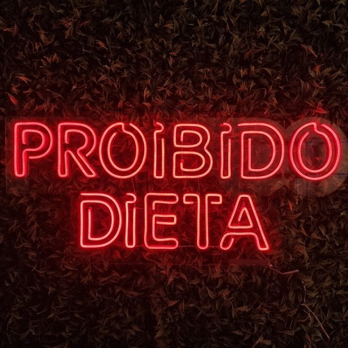 Placa Luminária Painel Led Neon Proibido Dieta 94x40 Cm 