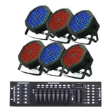 Kit 6 Canhão Par 64 Rgb Triled 36 Led 3w + Mesa Dmx 512 Ch