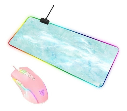 Combo Gamer Rosa Verde Mouse Onikuma + Mouse Pad Rgb 80x30 