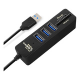 Adaptador Hub Usb 3.0 3 Portas + Leitor Cartao Memoria Sd