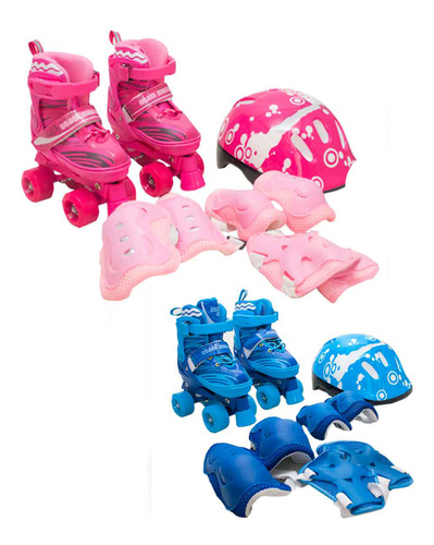 Patins Infantil Roller 4 Rodas + Capacete Ajustável Proteção