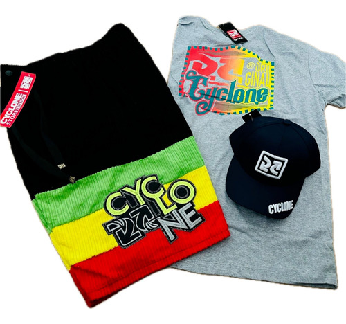 Bermuda De Veludo Cyclone Reggae + Camiseta E Boné  Chave