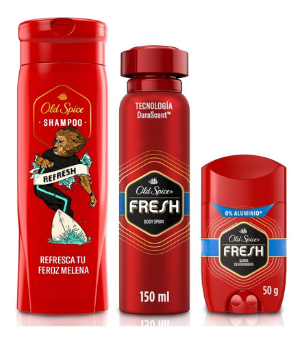 Kit Shampoo + Body Spray + Barra Desodorante Old Spice Fresh