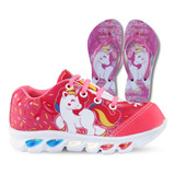 Tenis Luz Led Unicornio Infantil Feminino Barato + Chinelo