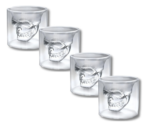 Pack De 4 Vasos Para Whiskey Calavera Maya 150ml Doble Fondo