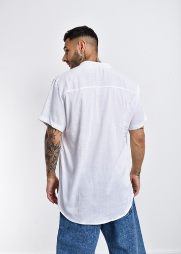 De Fabrica Camisa Camisola Lino 3 Botones Tunica Cuello Mao