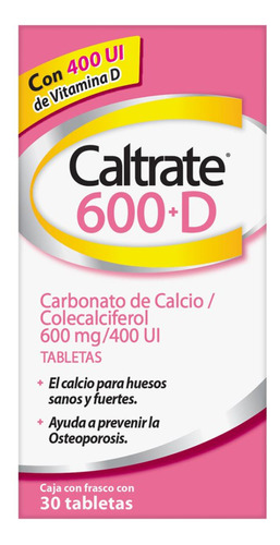 Suplemento Caltrate 600+d Calcio Y Vitamina D X30 Tabletas Sabor Sin Sabor