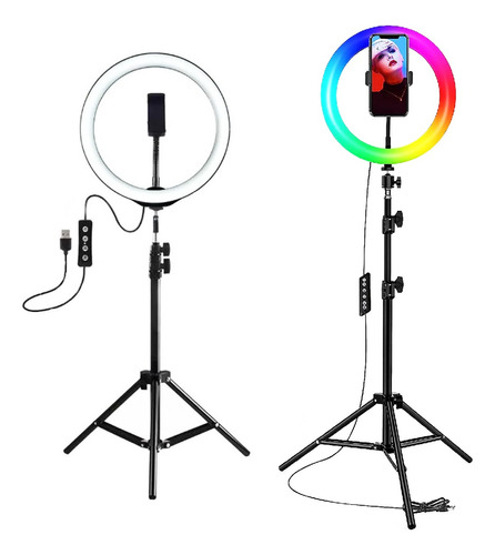 Kit Aro Anillo Luz Led 26 Cm + Aro Rgb Tripode Selfie 26 Cm 