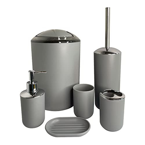 Set De Accesorios De Baño Plástico Gris, 6 Piezas