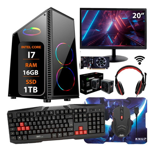 Pc Computador Gamer I7 3°ger 16gb Ssd1tb Monitor20 Placa 2gb