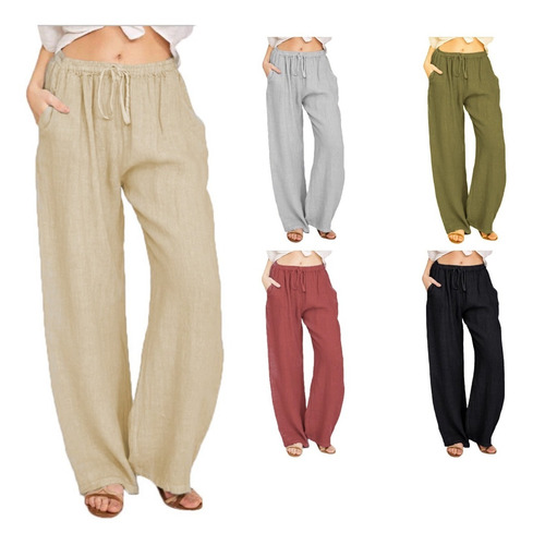 Pack 3 Pantalones Casuale Suelto De Bamboo Y Lino Para Mujer