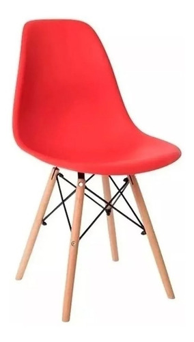 Silla De Comedor Plastico Patas De Madera Eames Premium Color Del Asiento Rojo Diseño De La Tela Liso