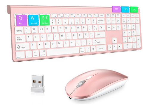 Kit De Teclado Y Mouse Inalámbrico 3en1 Recargable Bt5.2 Usb