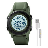 Reloj Hombre Skmei 1577 Bluetooth Recargable Usb Pedometro Color De La Malla Verde Militar
