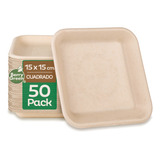 50 Charolas Desechables Platos Cuadrados Biodegradable Liso