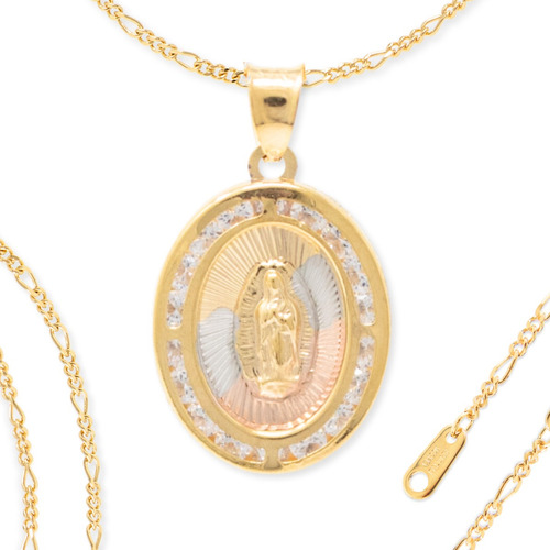 Collar Virgen De Guadalupe  Chapa Tres Oros 22k Y Zirconias 