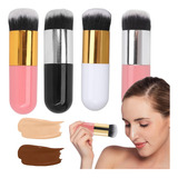 Brocha Kabuki Maquillaje Base Corrector + Brocha Diagonal F Color Negro Con Plata