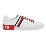 Tenis Tommy Ramus Blanco Con Talón Y Agujetas En Color Rojo