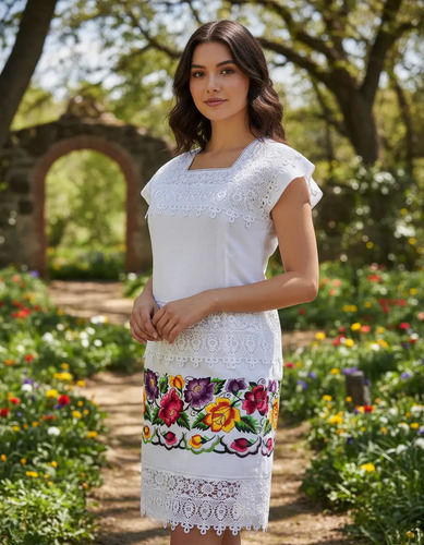 Vestido Tipico De Yucatan Lino Alexia