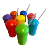 25 Vasos Plásticos Milkshake  Con Tapa Y Sorbete