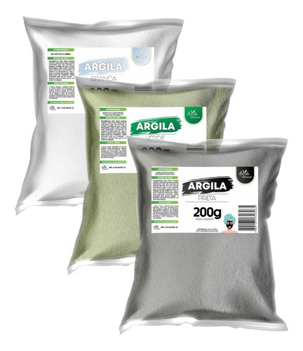 Kit 3 Argilas (branca, Verde E Preta) 200g Skincare