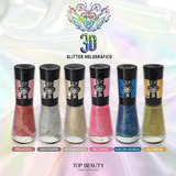 Kit Com 6 Esmaltes 3d Glitter Holográfico Top Beauty