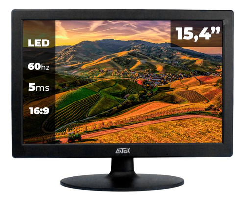 Monitor Pc Tela Led 15,4'' Hd Entrada Vga 12v 5ms 60hz