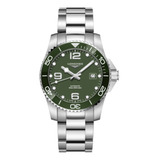 Reloj Pulsera Longines Hydroconquest L3.781.4 De Cuerpo Color Plateado, Analógico, Fondo Verde, Con Correa De Acero Inoxidable Color Plateado, Agujas Color Plateado Y Blanco, Dial Blanco Y Plateado, M