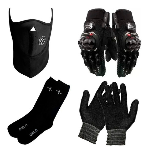 Guantes Pro Biker + Mascara + Guantes 1piel + Medias 1° Fas