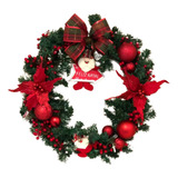 Guirlanda De Natal Decorada 75cm Flores Poinsetia Vermelho