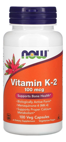 Now Foods Vitamina K2 100mcg 100 Cápsulas Vegetal  Kosher