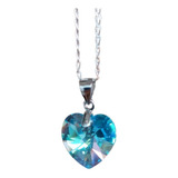 Cadena De Plata Y Cristal Swarovski Corazón Celeste Aqua