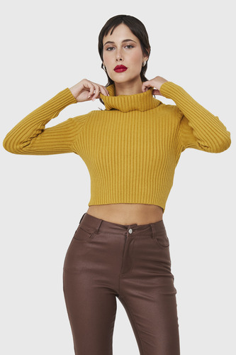 Sweater Crop Cuello Tortuga Mostaza Nicopoly