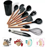 Jogo De Cozinha Kit Com 12 Peças Madeira Silicone Resistente