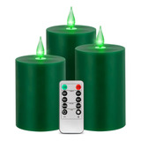 Velas De Pilar De Llama Parpadeante Verde (fuente De Luz Led