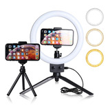 Ring Light Led 20cm De 8 Polegadas + Tripé De Mesa + Suporte