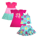 Kit 3 Peças Vestidos E Conjunto Fresco Passeio De 1 A 8 Anos