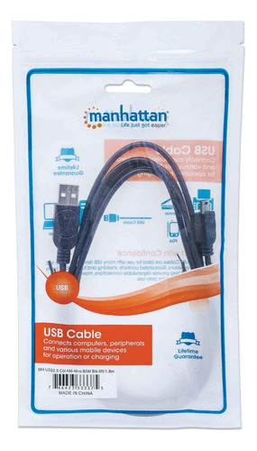 Cable Mini Usb V3 A Usb Alta Velocidad Manhattan 1.8m Negro