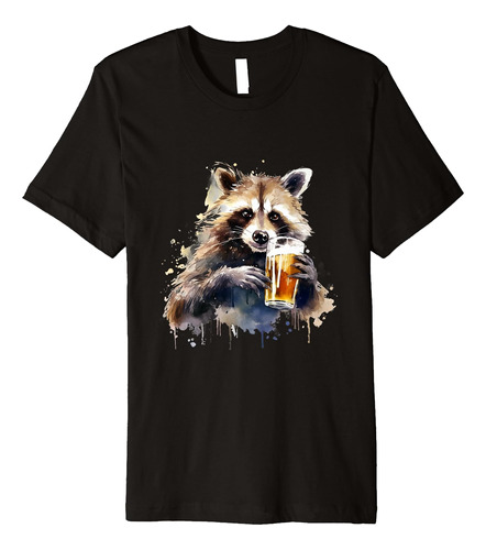 Mapache Bebiendo Cerveza Bebida Divertida Camiseta Premium