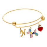 Pulsera Perrito Globo Corazón Amor Dije Letra Inicial Acero